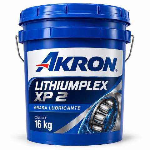 Imagen ilustrativa generada con IA: AKRON Lithiumplex XP2 paila16kg. Diseño recreado, no fotografía oficial.